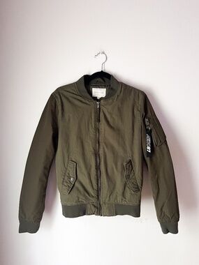 Aeropostale Olive Green Bomber Jacket XS Zip Front Utility Flight Jacket